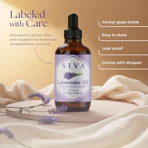 Siva Lavender Essential Oil, Glass Bottle with Dropper, 4 Fl Oz (118 ml)
