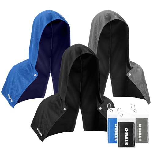 Cooling Rags for Neck: UPF50 Cooling Hoodie Towel with Case 3 Packs | Quick Dry, Chemical-free, Breathable, Soft, Portable, Cooling Towels for Face Hot Weather Workout Baseball Softball Sport