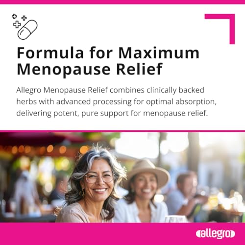 Allegro Menopause Supplement for Women – Hot Flash, Night Sweat & Mood Swing Relief – Black Cohosh, Valerian Root, Saffron, Korean Ginseng – Natural Hormone Balance, 60 Capsules