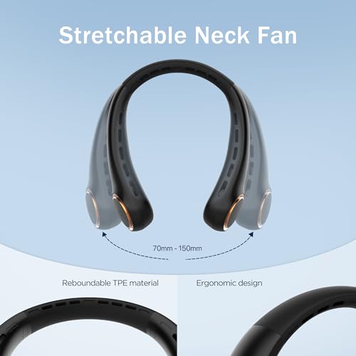 Neck fan, Portable Fan with 5-17H Lifespan, 4000mAh Neck fan air conditioner with 3 Adjustable Speeds and 64 Cool Lights, Rechargeable Neck Fan, Hands-Free Cooling fan for Summer (Black)