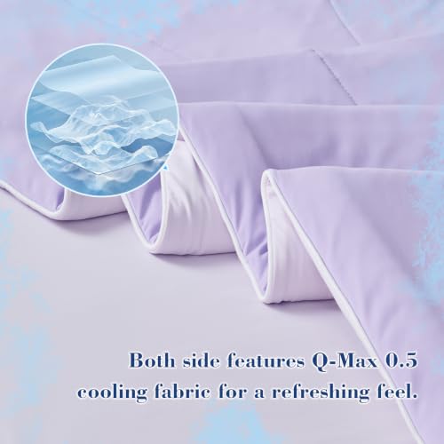 EMME Cooling Comforter King Size, Double Sided Cold 90% Nylon Fabric Fabric Cooling Blanket for Hot Sleepers, Q-Max>0.5 Breathable Summer Quilt for Night Sweater, Lightweight(Purple,106 x 90)