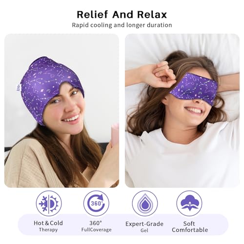 my novel things Migraine Relief Cap, Gel Cooling Headache Mask 2PK | With Hot/Cold Gel for Instant Headache and Stress Relief - Reusable Ice Pack