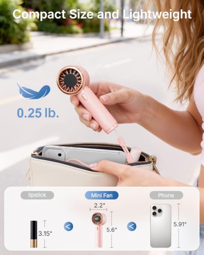 SWEETFULL Portable Handheld Fan, Mini Rechargeable Personal Hand Fan | Strong Airflow, Pocket-Sized, Up to 12H, 5 Speeds, Quiet Cooling Travel Essentials, Cute Gifts for Women, Girls, Lash, Makeup