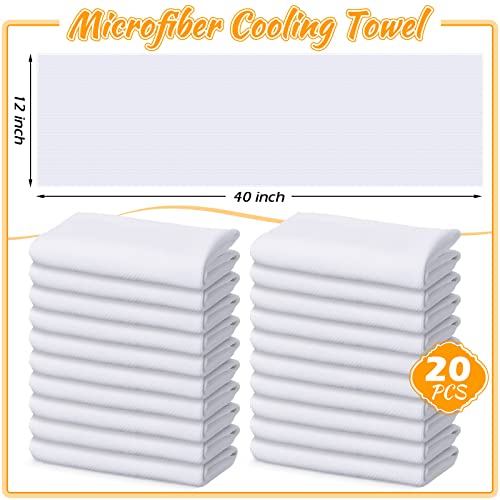 20 Pcs Cooling Towel 40" x 12" Ice Towel for Neck and Face Microfiber Chilly with Bag Breathable Yoga Gym Stay Cool Towels Sweat Rag for Workout Running Camping Pilates Beach Accessories (White)