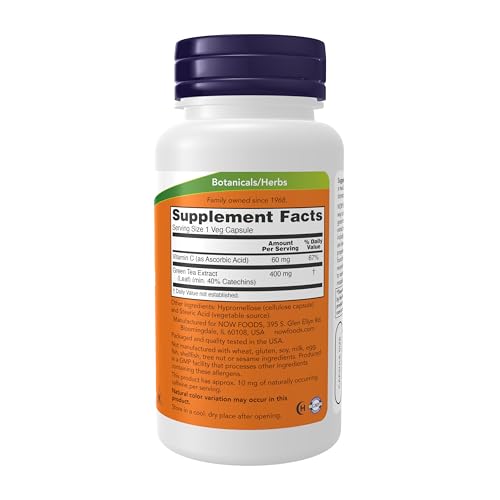 NOW Supplements, Green Tea Extract 400 mg with Vitamin C, 100 Veg Caps