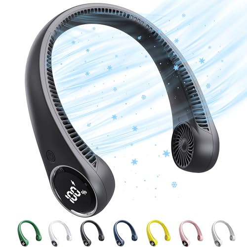 Personal Cooling Portable Neck Fans - USB Rechargeable,360 Free Rotation & Lower Noise Bladeless Battery Operated Design with 3 Speeds Duration 48 hrs, Small Neck Air Conditioner(Black)
