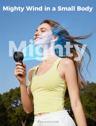 Aecooly Mighty Portable Fan, Powerful Handheld Fan, USB Rechargeable | [10H Max Cooling Time], Mini Personal Battery Powered, Pocket for Travel, Summer, Gifts for Women, Girls -Black