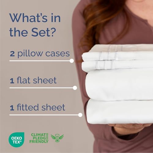 Queen Size 4 Piece Sheet Set - Comfy Breathable & Cooling Sheets - White
