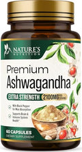 Ashwagandha Supplements - Premium Ashwagandha Capsule for Women & Men, Natural Antioxidant Support Ashwa Root Extract, Extra Strength Calm Support with Black Pepper, Vegan - USA Bottled - 60 Capsules