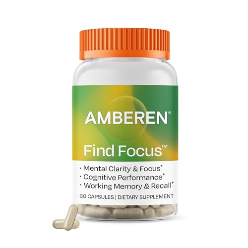 Amberen Find Focus, Menopause Supplement for Women, Clinically Proven Bacopa monnieri supports Mental Clarity, Focus, Cognition, Working Memory & Recall, Hormone & Soy Free, 60 Capsules, 30 Day Supply