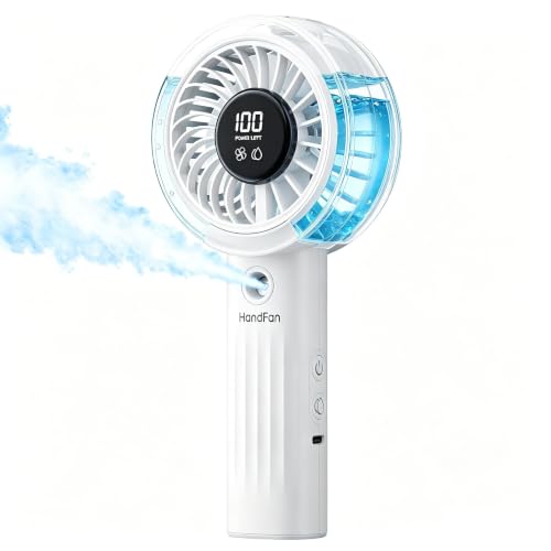 HandFan Upgraded Misting Fan with LED Display – Extreme Cooling Portable Handheld Fan with Water Mist Spray, 50% Stronger Airflow & Quieter, USB Rechargeable for Travel/Park/Disney/Beach/Concert/Game