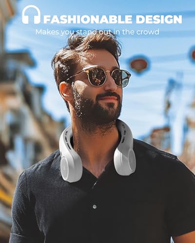 Neck Fan with 4000mAh Rechargeable Battery & LED Display, Portable Personal Cooler for Women/Men, 3-Speed Bladeless 360° Cooling Fans, Stylish Gift for Gym/Travel/Office, White
