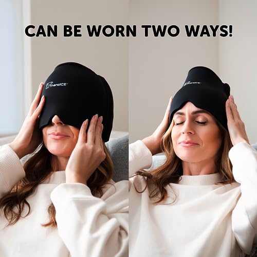 TheraICE Migraine Relief Cap, Headache Hat Ice Pack Mask, Cooling Head Wrap | Soothing Cold Compress Gel for Sinus Tension, Stress, Hangover and Puffy Eyes, a Great Birthday Gift for Mom or Her