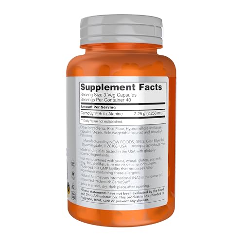NOW Sports, Beta-Alanine 750 mg, Delays Muscle Fatigue*, 120 Veg Caps