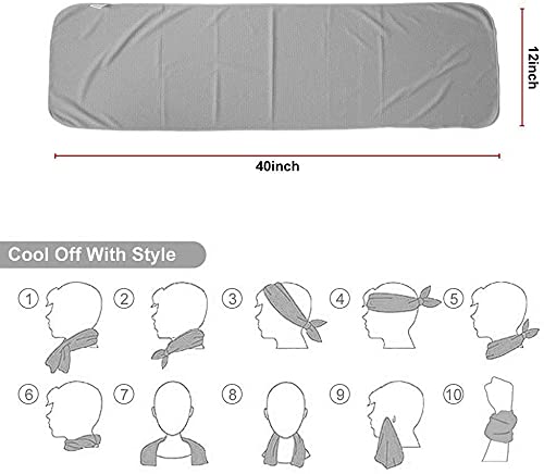 2 Packs Cooling Towel (40"x 12"), Microfiber Cool Towel, Soft Breathable Chilly Towel Stay Cool for Yoga, Sport, Gym, Camping, Fitness, Running & More Activities, Grey