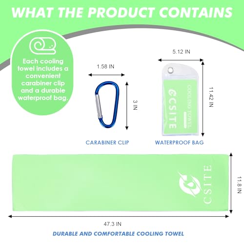 CSITE 4 Pack Cooling Towels (47"x12") for Neck and Face, Ice Towel for Hot Weather, Soft Breathable Chilly Gym Towels, Microfiber Towel for Work Out, Yoga, Running, Camping & More Activities