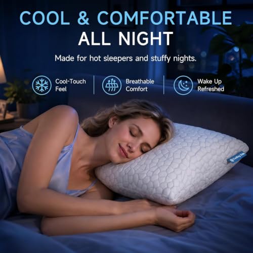 QUTOOL Cooling Pillow for Sleeping, CertiPUR-US Shredded Memory Foam Queen Pillows Set of 2, Cool Pillow for Hot Sleepers Adjustable Firm Pillow for Side, Back, Stomach Sleepers Soft Yet Support,White