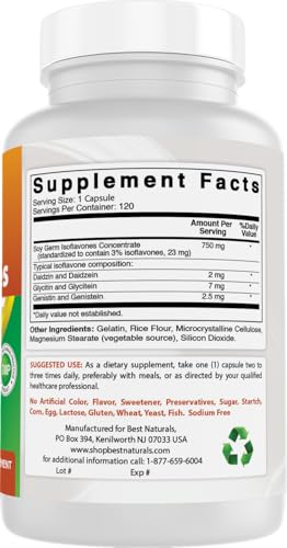 Best Naturals Best Naturals Soy Isoflavones for Women 750 Mg Capsules, 120 Count