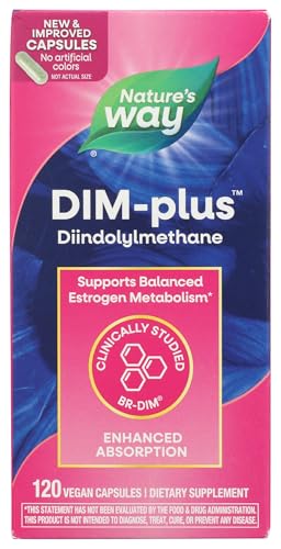 Nature's Way DIM-Plus DIM Supplement, BR-Diindolylmethane 100 mg, 120 ct | Supports Balanced Estrogen Metabolism, Prostate Function, and Premenstrual Breast Comfort*, 120 Vegan Capsules