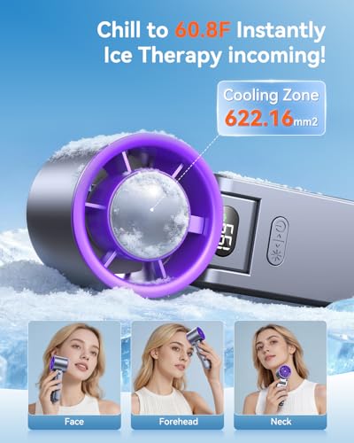 Portable Handheld Fan with Ice Cooler, 199 Speed Personal Fan,5500mAh Rechargeable,20H Cooling Time,20000 RPM Powerful Motor, Summer Essential for Travel/Outdoor/Office, Grey Purple