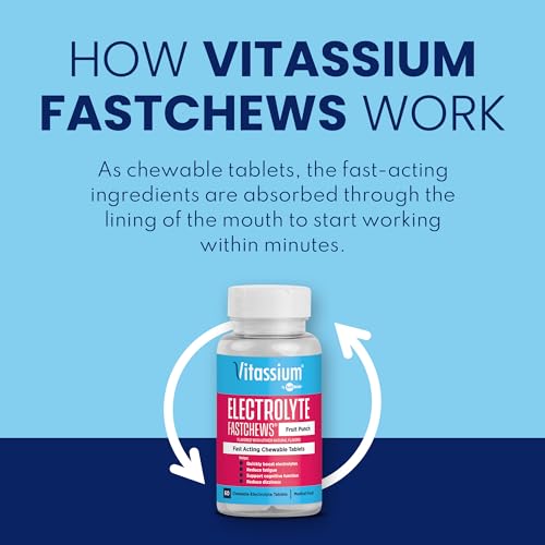 Vitassium FastChews, Chewable Electrolyte Tablets for Management of POTS and High Sodium Diets, Fast-Acting Sodium Tablets, Fruit Punch, 60 Count