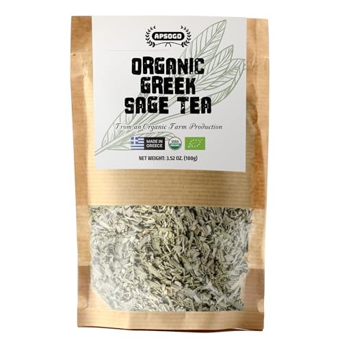 Apsogo Organic Greek Sage Tea - Salvia Officinalis Loose Leaf, 3.52oz