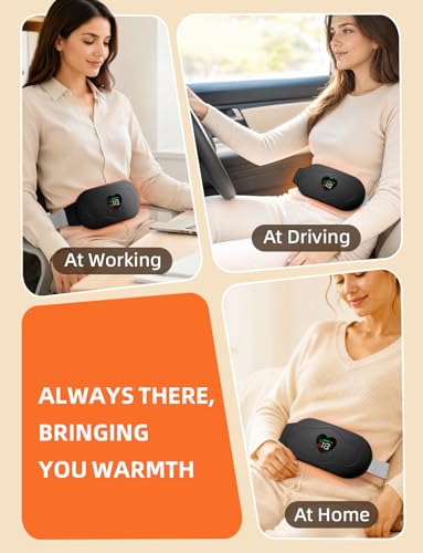 Glyduny Heating Pads, Period Cramp Massager Portable Cordless Heating Pad with 6 Heat Levels and 6 Massage Modes for Back Pain Relief Menstrual Heating Pad (Black-6602)