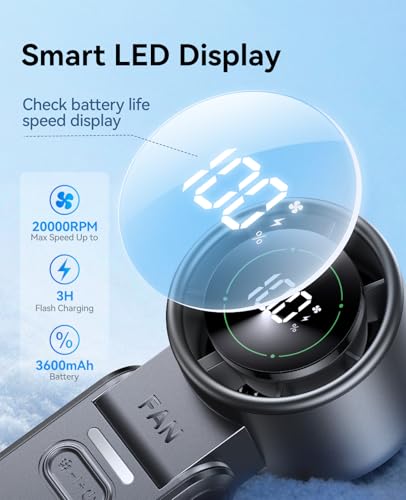 KIMMOO 3-in-1 Portable Handheld Turbo Fan-100 Speeds,Powerful 20000 RPM, 12Hrs Cooling, LED Display, 120° Rotation, USB Rechargeable Mini Hand Held Personal Fan for Travel Makeup Outdoor Indoor, Black