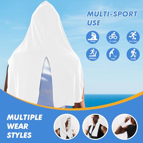 CSITE Cooling Hoodie Towels for Neck and Face, UPF 50 Sun Protection & Instant Cooling, Ice Towels for Hot Weather, Soft Breathable Towel for Sport, Work Out, Gym, Camping & More Activities（White）