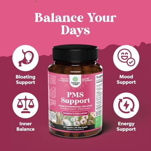 PMS Support Supplement for Women – Hormone Balance for Women & Menstrual Discomfort with DIM, Chasteberry, Black Cohosh & Ashwagandha - for Period Cramps Ease, Menopause Bloating, Mood Swing – 60 Ct