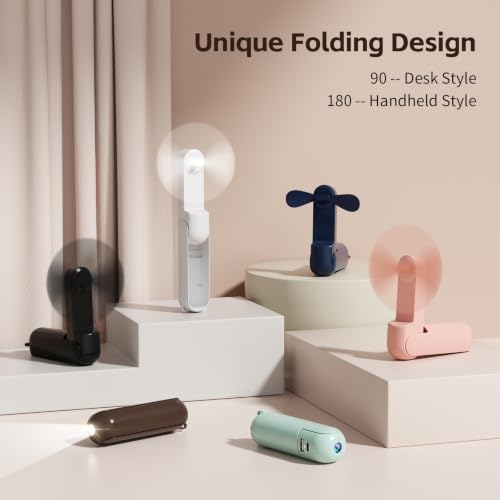 Portable Fan, Mini Handheld Fan with Power Bank, Cute USB Rechargeable Pocket Fan, Foldable Small Cooling Fan with LED Light, Personal Travel Fan,Summer,Beach Essentials,Summer Gift for Women