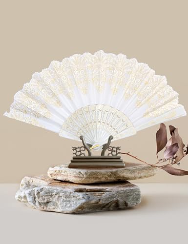 EOSAU Hand Fan Foldable, Decorative Folding Fans for Women, White | Lightweight & Portable, Handheld Chinese Fan, Cooling Tool for Hot Flash, Church, Party, Wedding, Dancing, Inoor and Outdoor