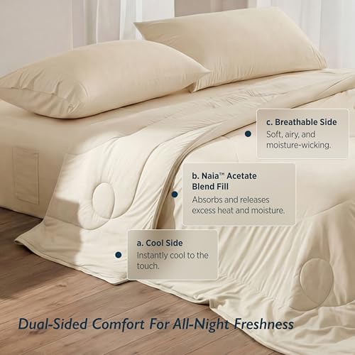 Cooling Comforter Blanket - BlendTek Q-Max>0.46 Tech, Cooling Blanket for Hot Sleepers & Night Sweats Relief, Breathable Lightweight Summer Bedding, Queen 96x96 Inches, Ivory