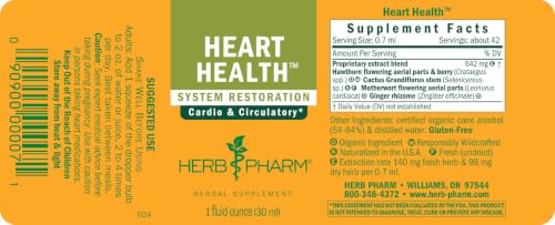 Herb Pharm Heart Health Liquid Herbal Formula with Hawthorn for Cardiovascular System Support, 1 Oz