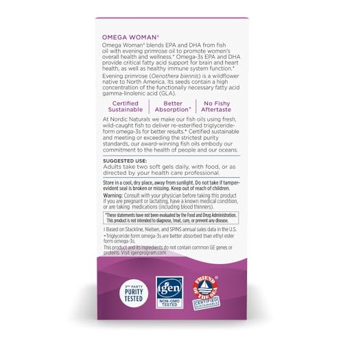 Nordic Naturals Women's Omega-3 w/Evening Primrose Oil, Lemon - 120 Count | 800mg Evening Primrose Oil w/GLA for menopause relief (hot flashes, night sweats). Hormonal balance. 60-day supply.