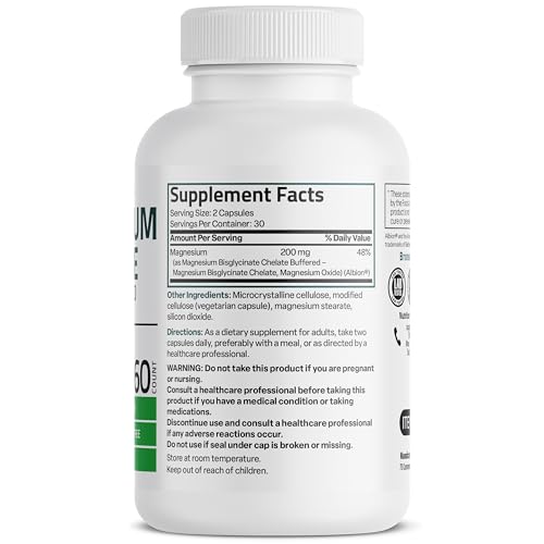 Bronson Magnesium Glycinate 200 MG Chelated High Absorption, 60 Capsules