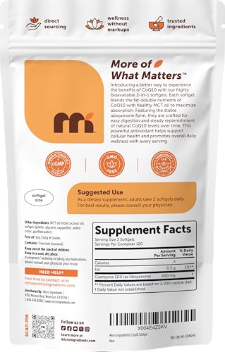 Micro Ingredients CoQ10 200mg Per Serving, 240 Softgels | Made with Coconut MCT Oil | Coenzyme Q10 (Ubiquinone) | Non-GMO