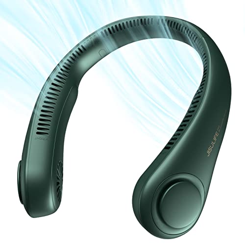 JISULIFE Portable Neck Fan, Hands Free Bladeless Fan, 5 Speeds, 4000 mAh | Battery Operated Wearable Personal Fan, Twistable, Rechargeable Travel Essentials, Gifts for Women Men-Dark Green