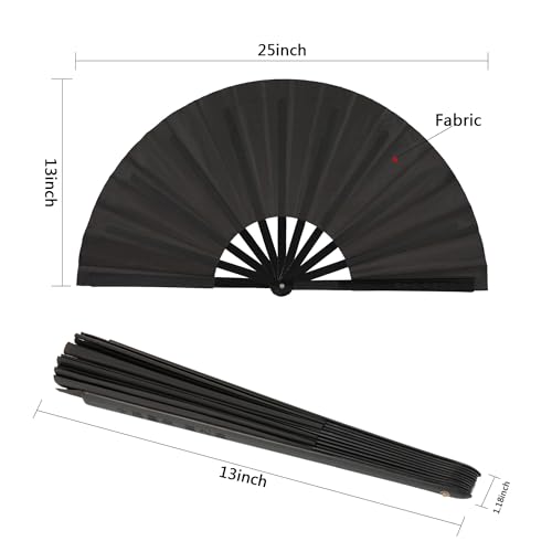Maitys 2 Pack Foldable Fans for Rave Dancing,Black,Simple Pattern