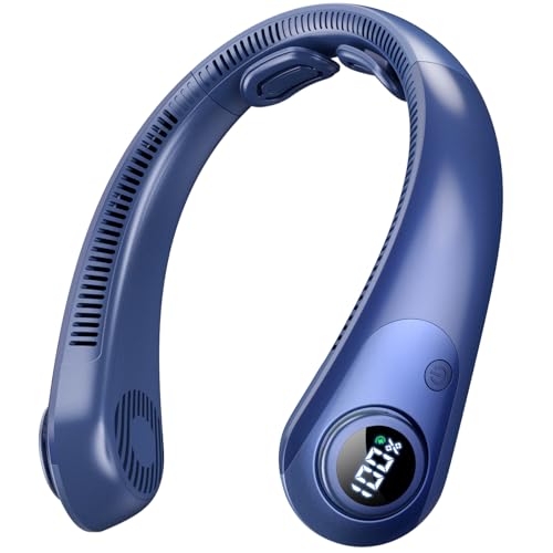 Portable Neck Fan that Blow Cold Air, LED Display, Rechargeable Hands-Free Wearable Cooling Personal Fan, 5 Speed, Neck Support, Bladeless Neck Air Conditioner, Gifts for Women/Men, Hot Flashes