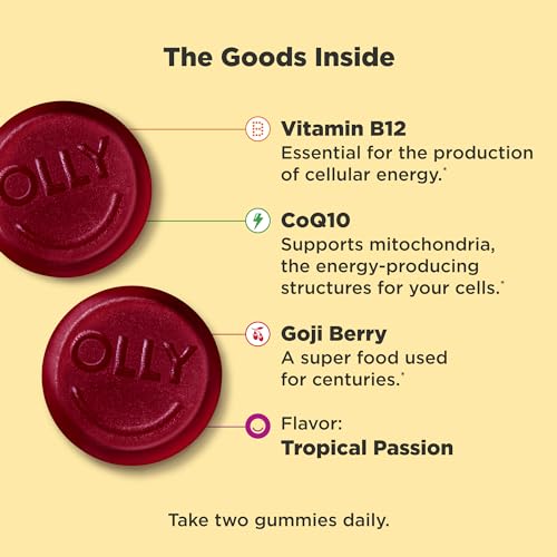 OLLY Günlük Enerji Sakızı, B12 Vitamini, CoQ10, Goji Meyvesi - 60 Adet