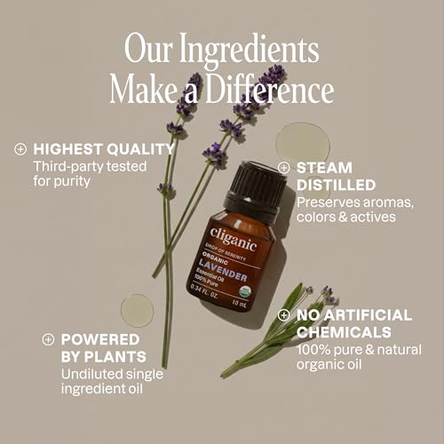 Cliganic Organic Lavender Essential Oil for Diffuser, 100% Pure, 0.33 Fl Oz
