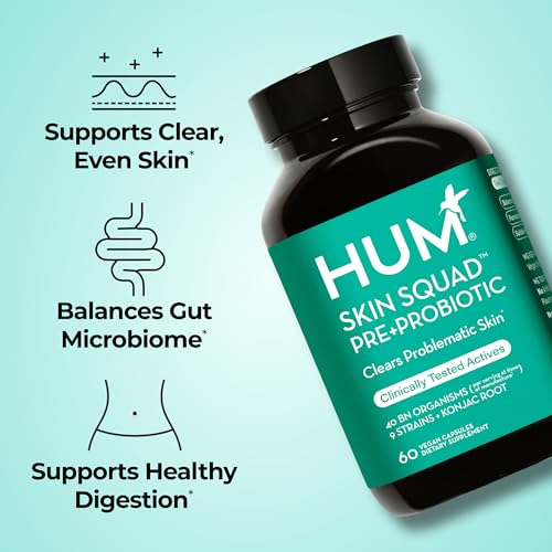 HUM Skin Squad Probiotic & Prebiotic, Skin & Gut Health Support, 60 Count