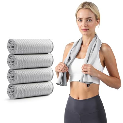 REDKISS 4 Pack Cooling Towels (39"x11"), Ice Towel, Soft Breathable Chilly Towel, Microfiber Towel for Sport, Running, Workout,Gym, Camping & More Activities - Grey