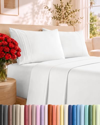 Queen Size 4 Piece Sheet Set - Comfy Breathable & Cooling Sheets - White