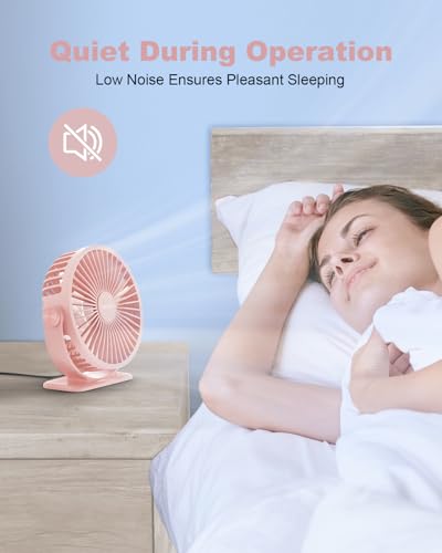 TriPole USB Desk Fan Small Portable, 360° Rotation Quiet Mini Personal Fan | Pink, 3 Speeds Plug In USB Fan, Desk Fans Small Quiet, 4.9ft Cable, Strong Breeze for Desktop Bedroom Office Table Travel