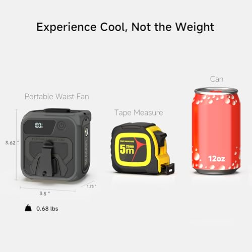 SEAINGO Portable Waist Fan Rechargeable – 10000mAh, 42 ft/s Max, 5 Speeds 16000RPM, Personal Cooling Wearable Clip Body Belt Shirt Fans, Hanging Neck Fan with Light
