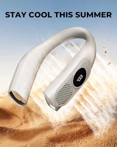 GOTOTO Portable Neck Fans that Blow Cold Air, Wearable Bladeless Neck Fan | Rechargeable 360° Personal Fan Neck Cooler, 3-Speed, LED Display, 4000mAh, Type C, Travel, Outdoor, Birthday Gift for Women