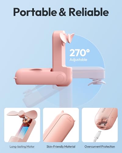 Gaiatop Portable Handheld Fan, 3 in 1 Mini Fan Handheld [17h Max Cooling], Foldable Personal Fans Pocket Design, USB Travel Fans Portable, Lash Trip Summer Essential Cute Gifts for Women Girl, Pink