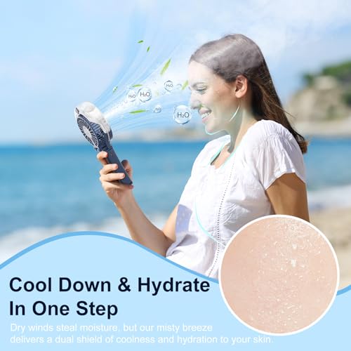 HandFan Upgraded Portable Handheld Misting Fan, Rechargeable Personal Mister Fan, Spray Water Mist Fans, Mini Cooling Hand Fans for Summer Beach Travel Concerts, Gifts for Women(Royal Blue)